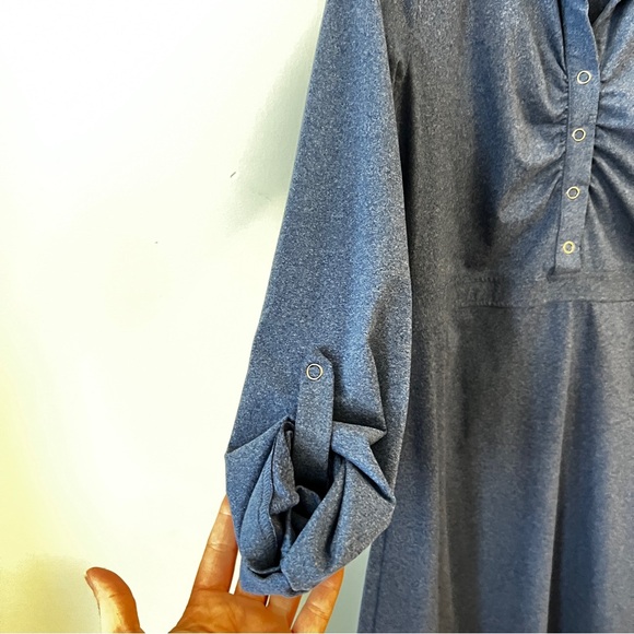 TEHAMA Blue Ruched Midi Dress with Sailor Collar - Picture 5 of 12